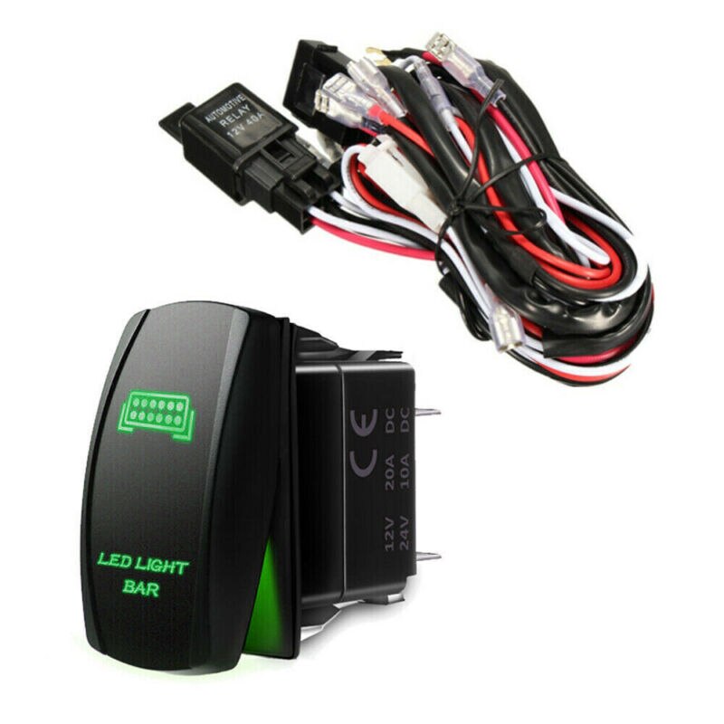 Wiring Harness Kit Green LED Work Light Bar Toggle Rocker Switch 40A Relay Wiring Harness Kit 12V 5 Pin LED Rocker Switch: LED Light Bar