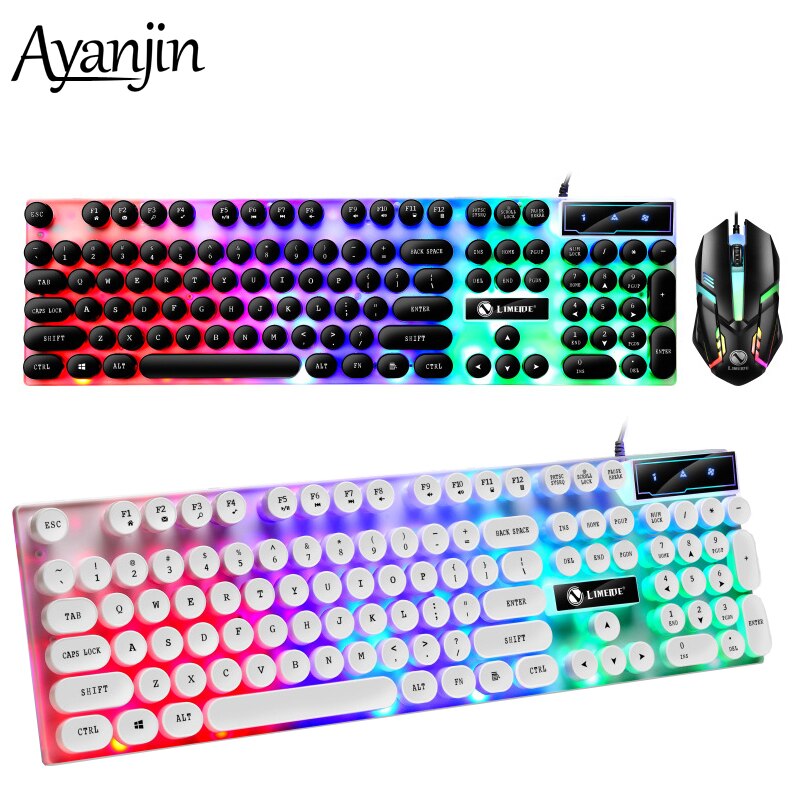 Teclado de ratón Punk impermeable, Combo de teclado Juegos de PC con cable y ratón de 1600DPI, Teclado retroiluminado