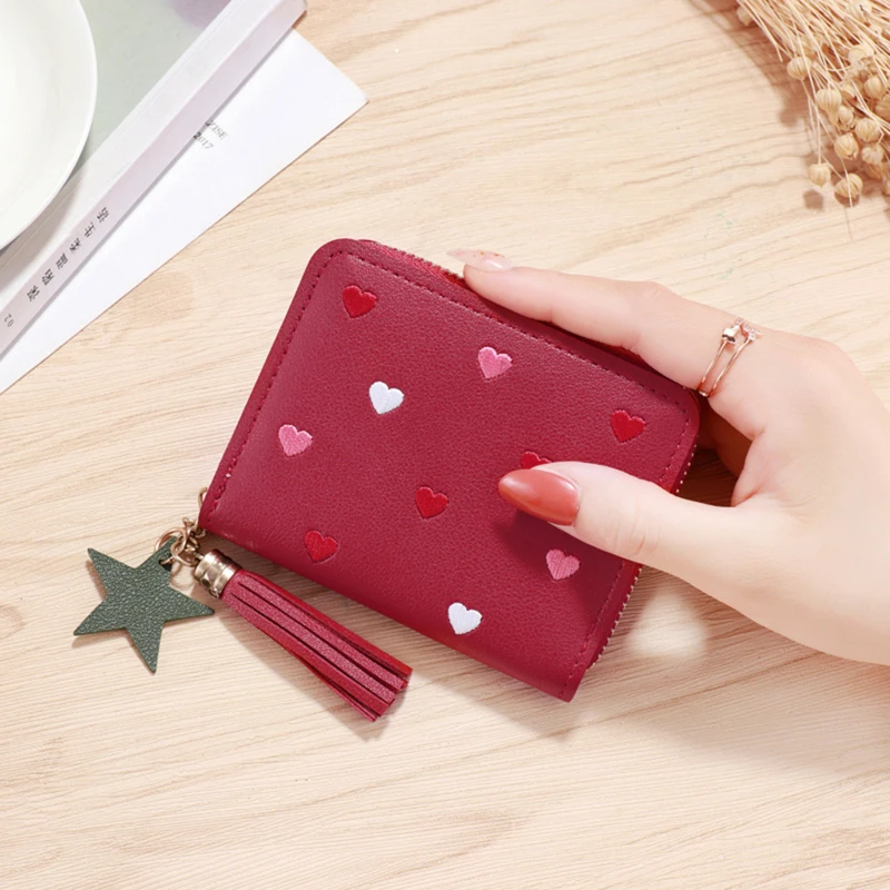 1PC Wallet Women Ladies Mini Tassel Wallets Cute Short Zipper Lovely Pu Leather Coin Purse Female Hand Wallet: Brown