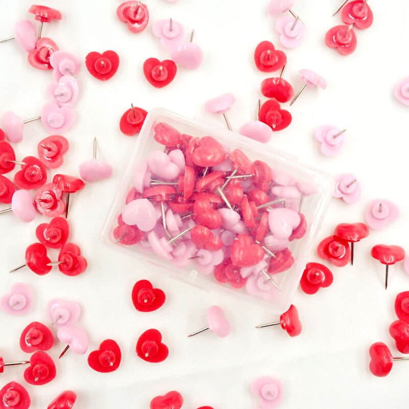 50Pcs Mini Pink Red Heart Push Pins Cute Heart-shaped Push Pin Thumbtack For School Office Supplies Kids Decorative Drawing Pins