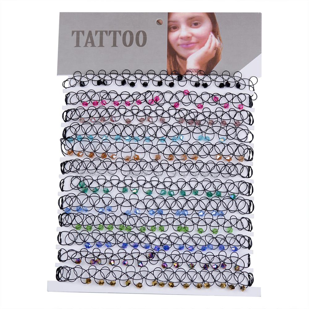 Conjunto de 12 unidades de gargantilla de arcoíris con cristales de colores para mujer, tatuaje, Henna elástica, gótico, Punk, joyería elástica