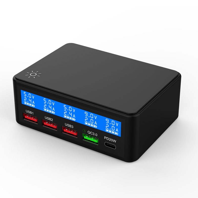 Universal 65W Multi 4 Port USB Fast Charger Portatil Quick Charge QC3.0 PD 20W Lcd Display Charging Station for Phone Tablet: Red / IL