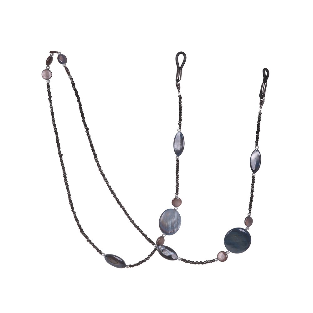 Leesbrilketting voor dames, schelpen kralen zonnebrilkoorden, kralen brillenkoord, bevestigingsriemen, zwarte brillenhouder: A