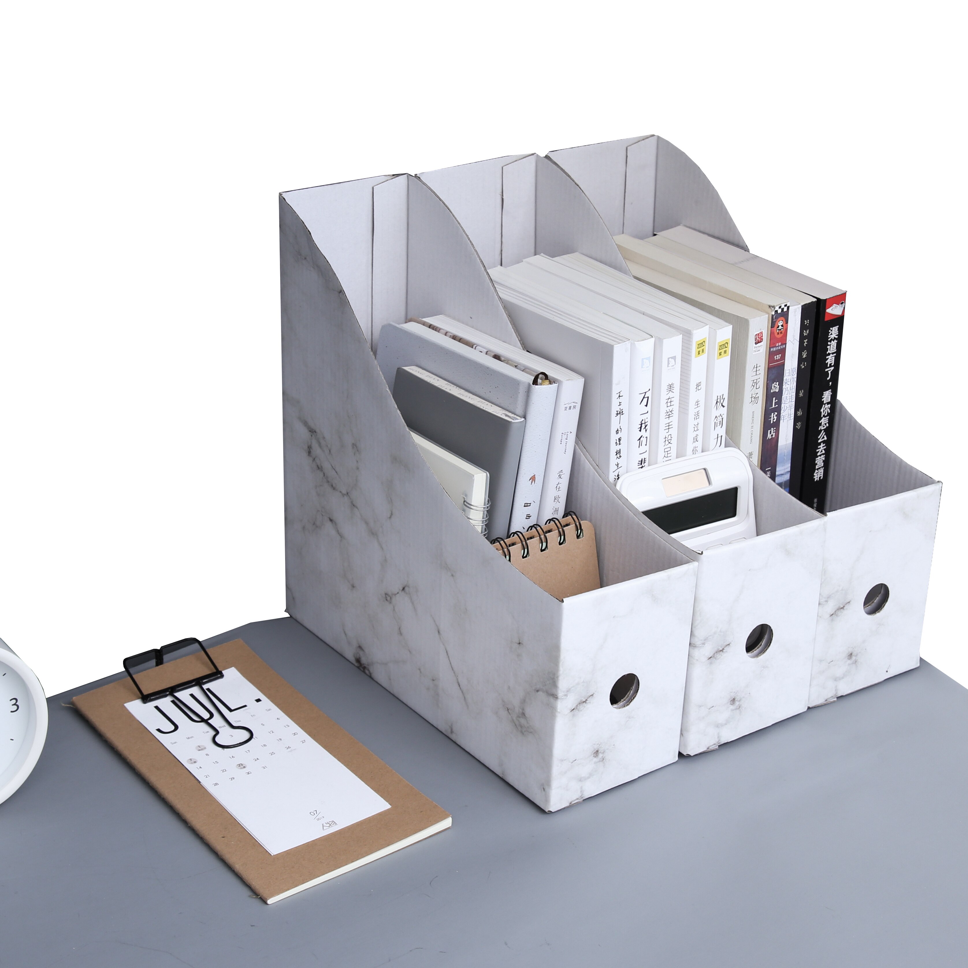 5 stk sæt marmor mønster bølgepap magasin holder kraft opbevaringsboks fil dokument skrivebord arrangør papirvarer kontorartikler