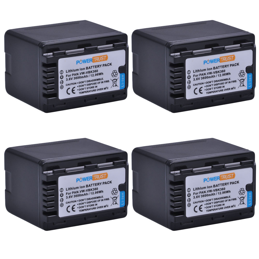 Powertrust 1pc 3600 mah vw-vbk 360 vw vbk 360 vbk 360 batteri för panasonic hdc -hs80 sd40 sd60 sd80 sdx 1 sdr -h100 hs60 hs80 h85 h95: 4x batterier
