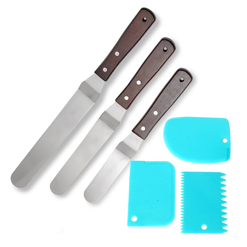 Professionele Rvs Cake Decorating Spatels, Icing Spatel set, bakken Tools (4 "-6"-8 "Blade): Wood Hand