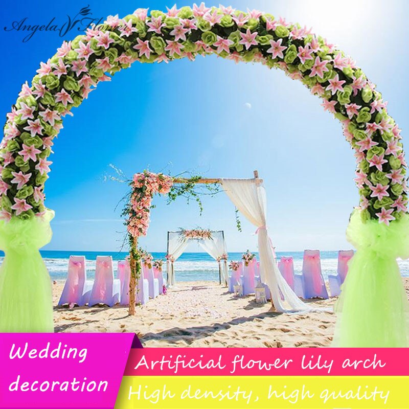 Hoogwaardige Zijde Kunstmatige Bloem Rij Boog Bloem Muur Lily Boog Hoge Imitatie Rose Diy Bruiloft Weg Leiden Party kerst Decor