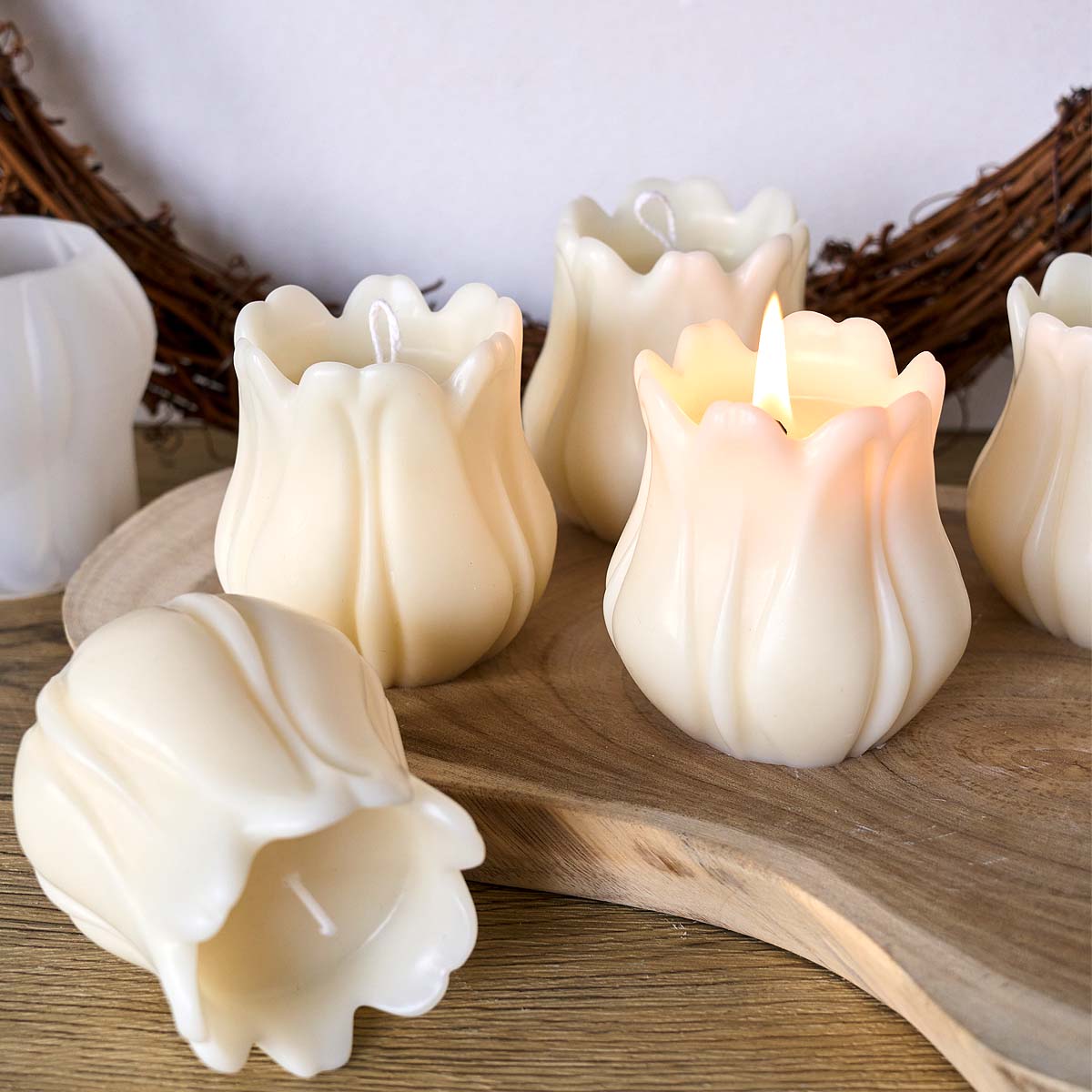 Candelabro de Corolla de tulipán, molde de silicona DIY con forma de flor, adorno, vela, manualidades, fabricación de jabón, yeso, moldes de fundición de resina, decoración del hogar