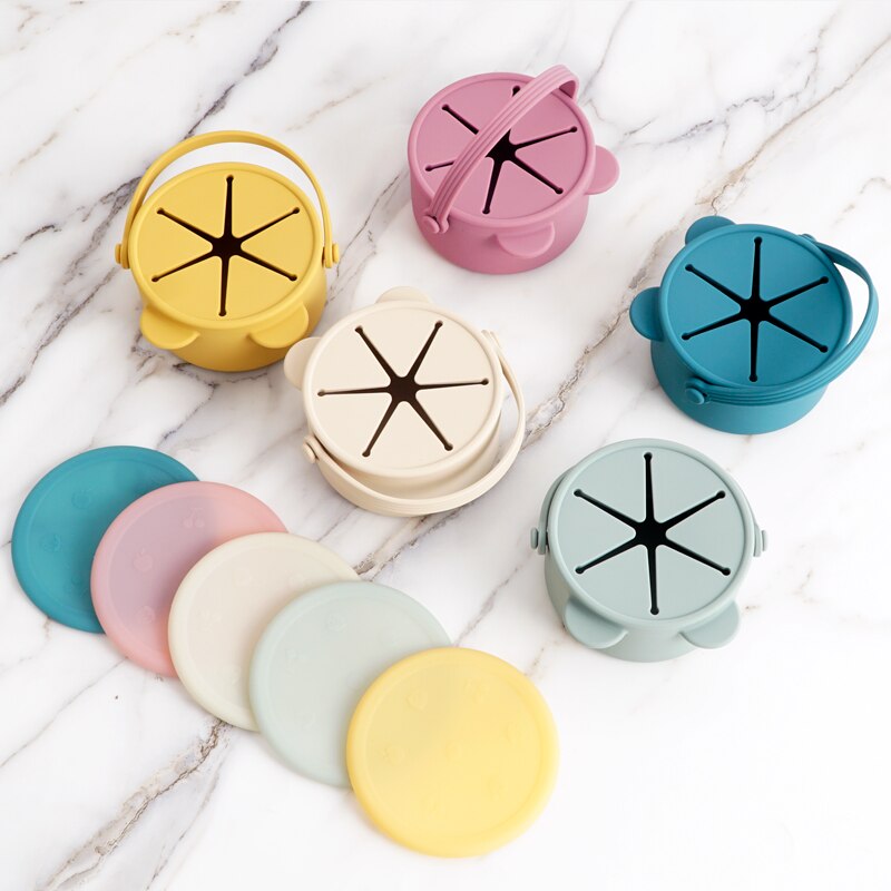 Draagbare Kawaii Cartoon Bear Shape Baby Siliconen Snack Cup Voeden Effen Voedsel Opbergdoos Container Met Deksel Baby Sutff
