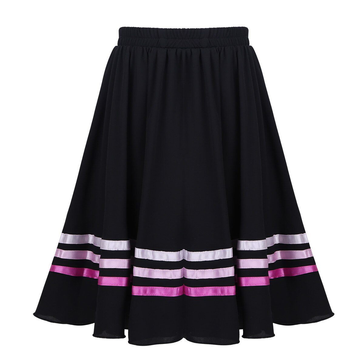 Falda con carácter de Ballet para niñas adolescentes de alta cintura larga Maxi falda de círculo completo para la celebración de la actuación de la danza de la oración del espíritu desgaste: Black Pink / 6
