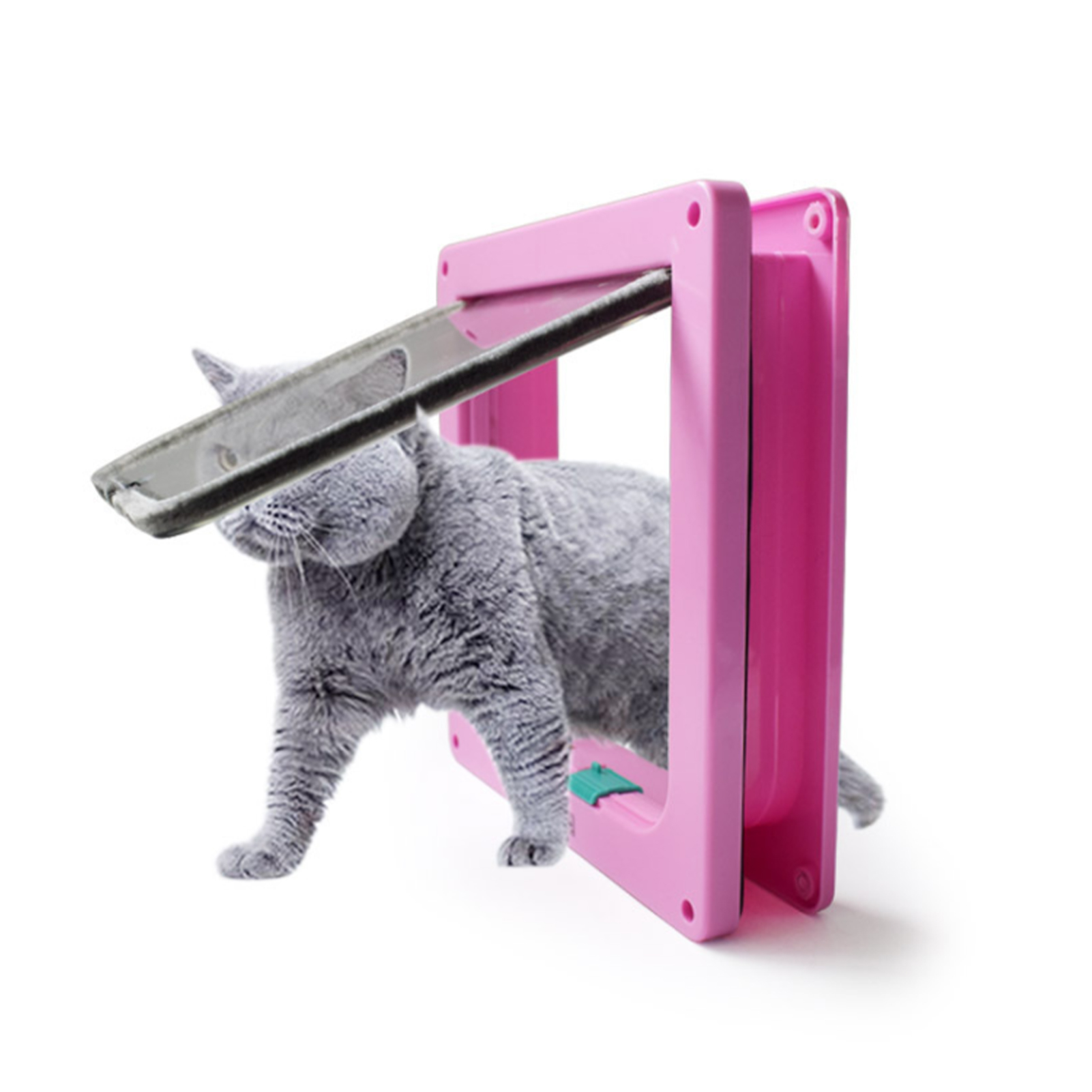 Cat Flap Door 4 Way Locking Security Pet Cat Puppy Door for Interior Exterior Door Anti Escape Safety Gate Frame Cats Supplies: Pink