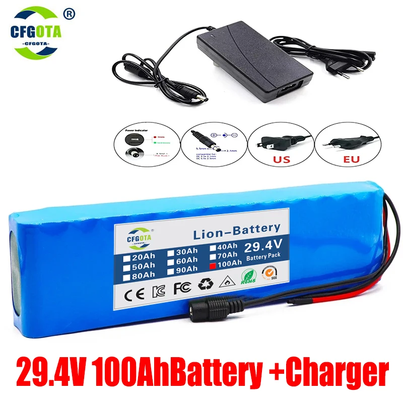 29.4V lithium ion battery pack, 7s3p 29.4V 100000mAh, built-in BMS, suitable for bicycles, motorcycles, electric scooters: PURPLE