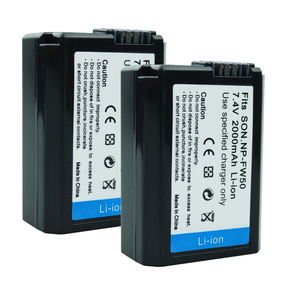 2* 2000 mah np -fw50 bateria np  fw50 kamera batteri til sony alpha  a6500 a6300 a6000 a5000 nex -3 a7 7r a7r a7ii nex -3 nex -3n nex -5