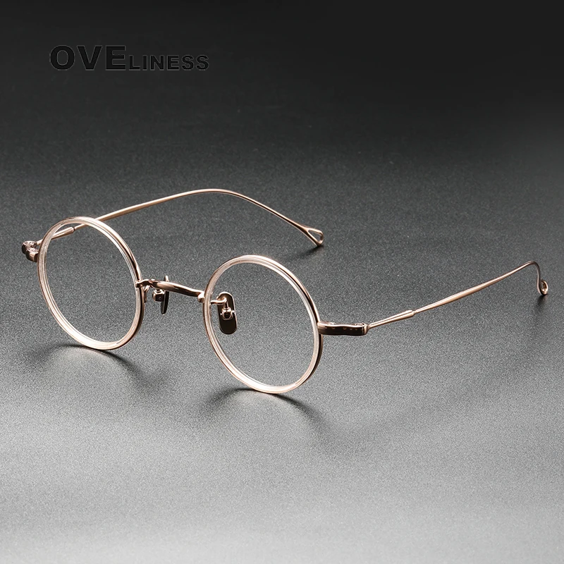 Acetat Titan Brille Rahmen für Männer 2024 einfache Retro kleine runde männliche weibliche Brille Rahmen Frauen Brillen Brillen: Rosa