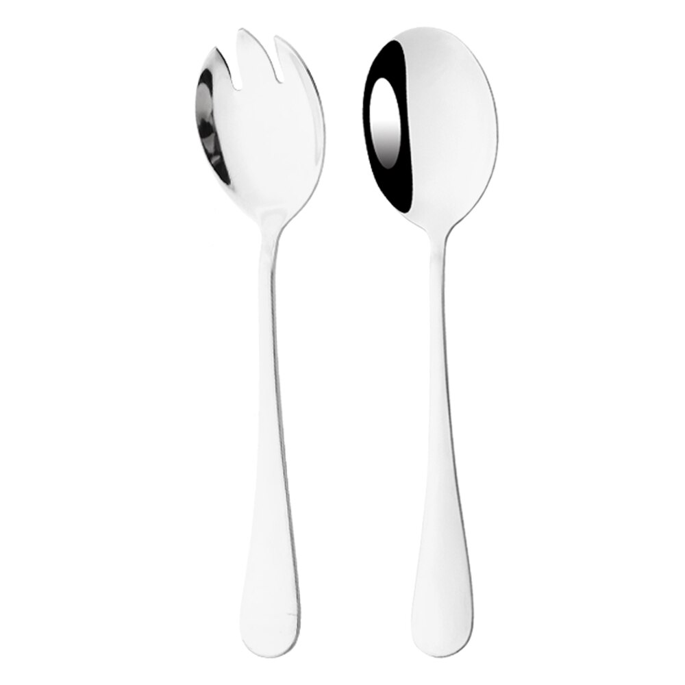 Black 2PCS Salad Spoon Fork Dinnerware Stainless Steel Tableware Cutlery Set Serving Spoon Set Colorful Unique Spoon Flatware: Silver