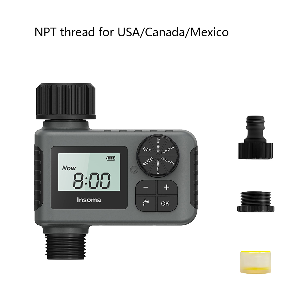 Temporizador de agua automático Insoma, sistema de riego inteligente, temporizador de aspersor, equipo programador de jardín, pantalla LCD IPX7: Blanco