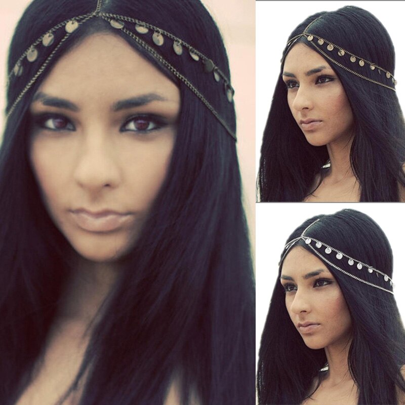 Bohemian Hair Jewelry Party Wedding Vantage Crown Metal Tassel Women Head Chain Headband Headpiece NIN668