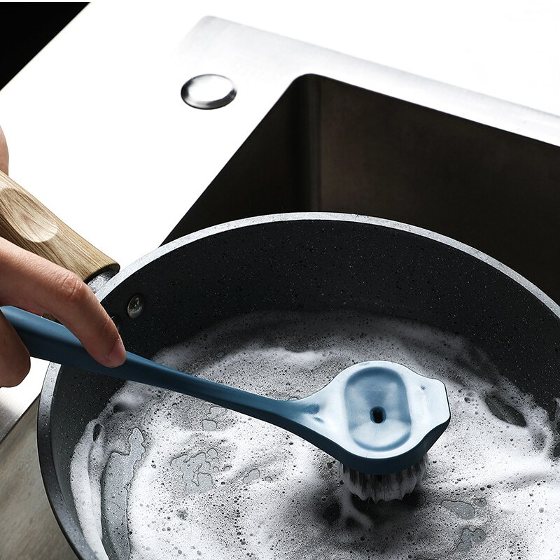 Cepillo de limpieza de cocina, limpiador de ollas con mango largo, cuenco, olla, cepillo de lavado con dispensador de líquido, Herramientas de limpieza de cocina para el hogar