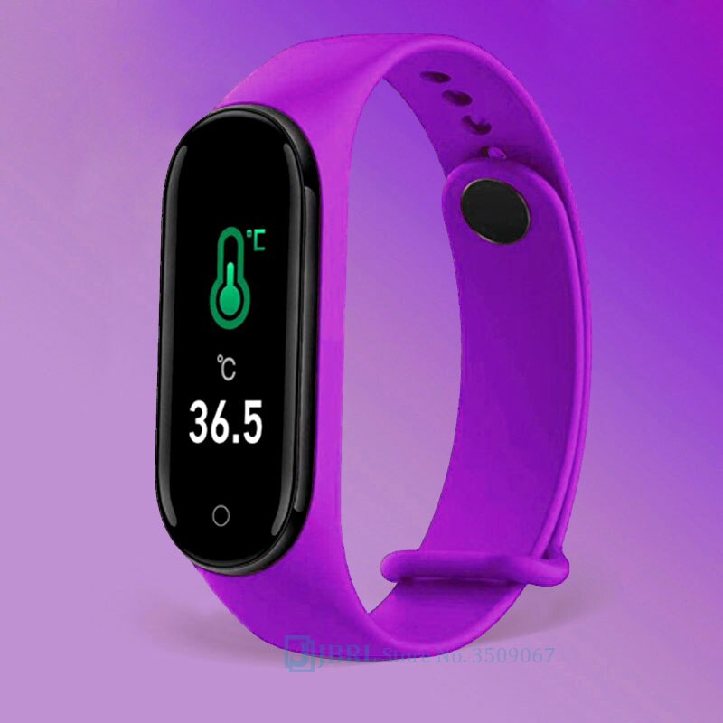 Più nuovo Temperatura Intelligente Wristband Degli Uomini Delle Donne Bluetooth Smartband Laides di Fitness Mens Del Braccialetto di Android IOS Phone Heart Rate Orologio: silicone purple