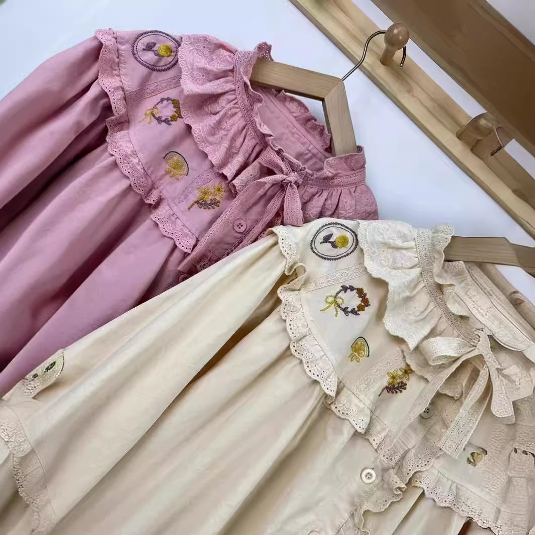 Spring Cotton Casual Long Sleeve Shirt Women Stand Neck Embroidery Top Girl Loose Sweet Blouses Summer T45852QM