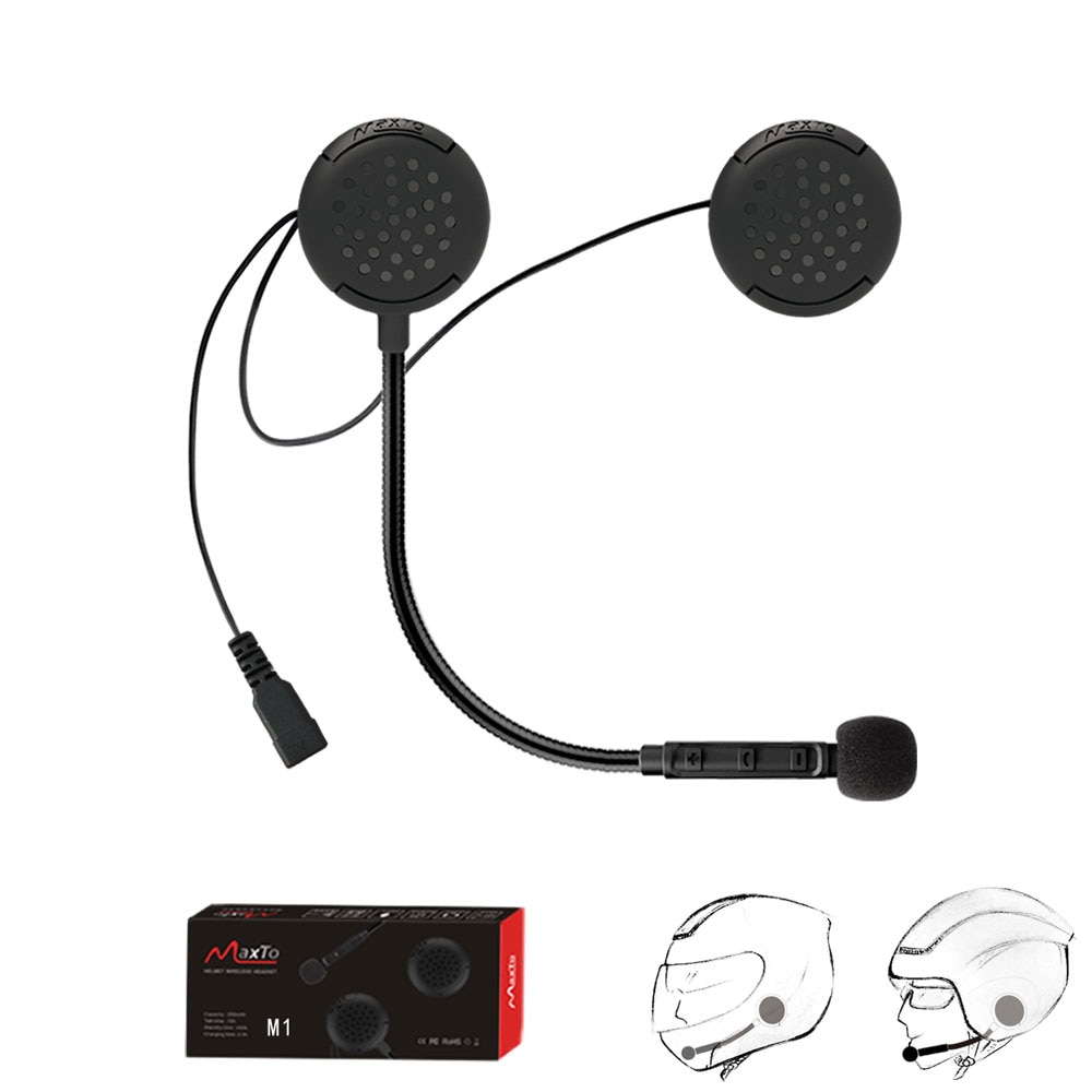 Draadloze Maxto M1 Helm Headset Motorfiets Bluetooth Oortelefoon Rijders Hoofdtelefoon Aangesloten Met 2 Mobiele Telefoons