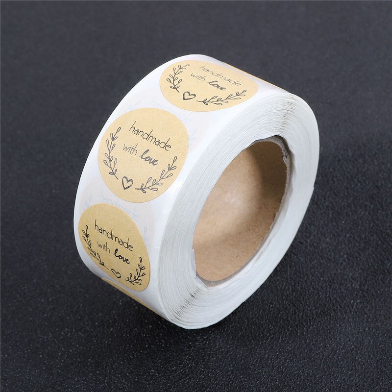 500pcs/roll kraft seal sticker scrap-booking label round for baking package sealing thank you handmade with love: 2