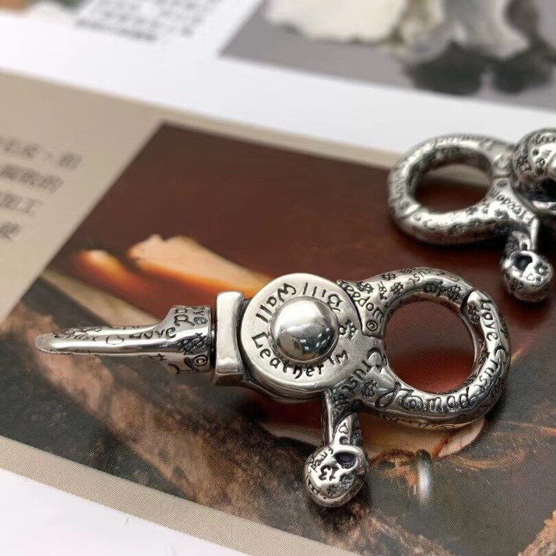 Porte-clés en argent Sterling S925 avec pendentif en forme de crâne foncé pour homme, accessoire à la , avec motif Rock Graffiti