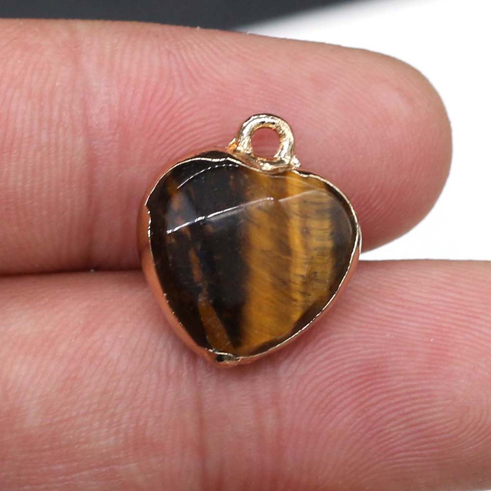 2Pcs Naturale di Pietra Del Pendente Del Cuore Del Pendente di Figura Per Pendenti E Ciondoli Creazione di Gioielli FAI DA TE Collana Accessori 14x17 & 15x18mm: Tiger Eye 1