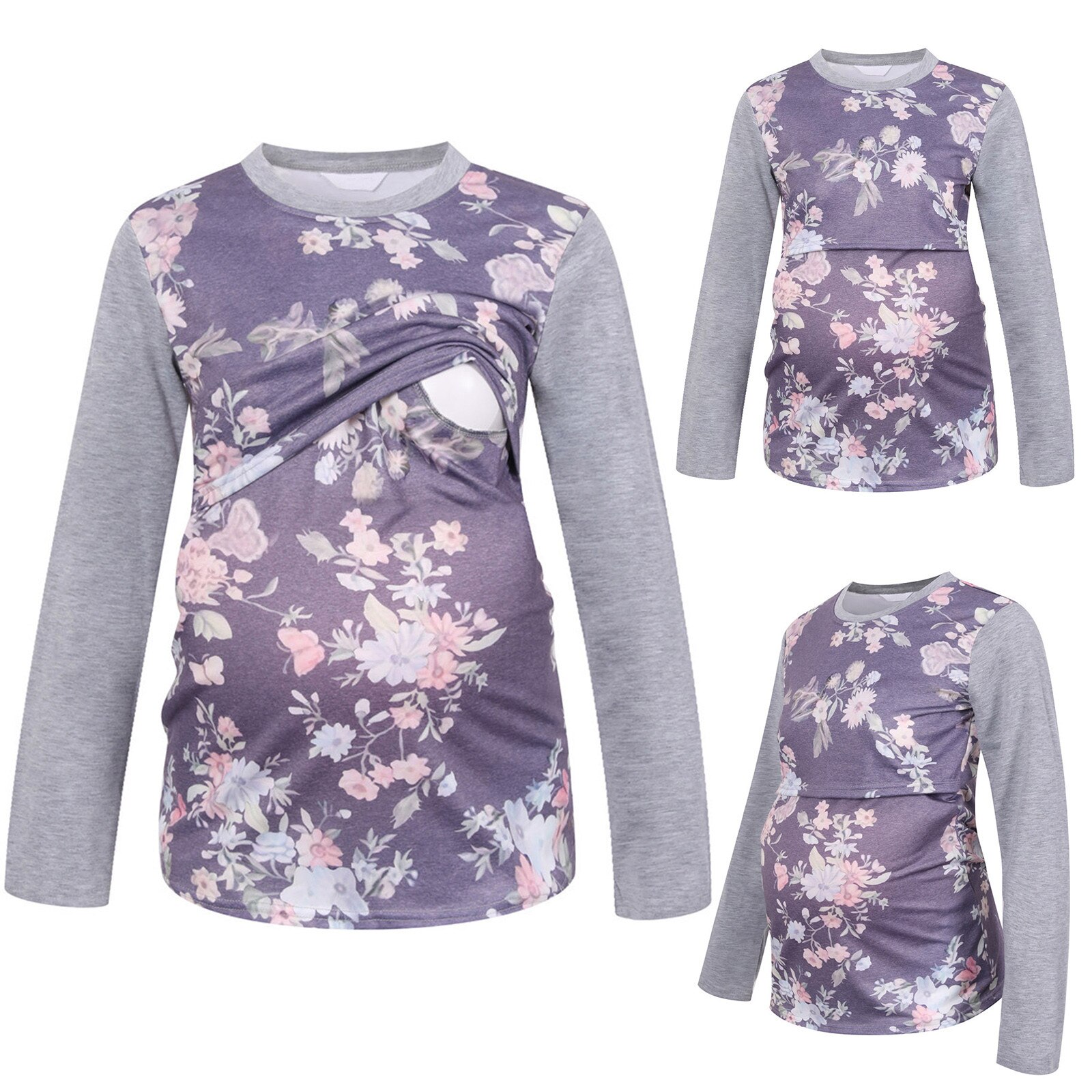 Women Maternity Tops Long Sleeve Mom Pregnant Nursing Baby Floral Maternity Breastfeeding Tops Blouse Casual Clothes Tees Tops