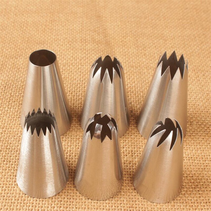 6pcs Large Icing Piping Nozzles For Decorating Cake Baking Cookie Cupcake Piping Nozzle Stainless Steel Pastry Tips Cupcake