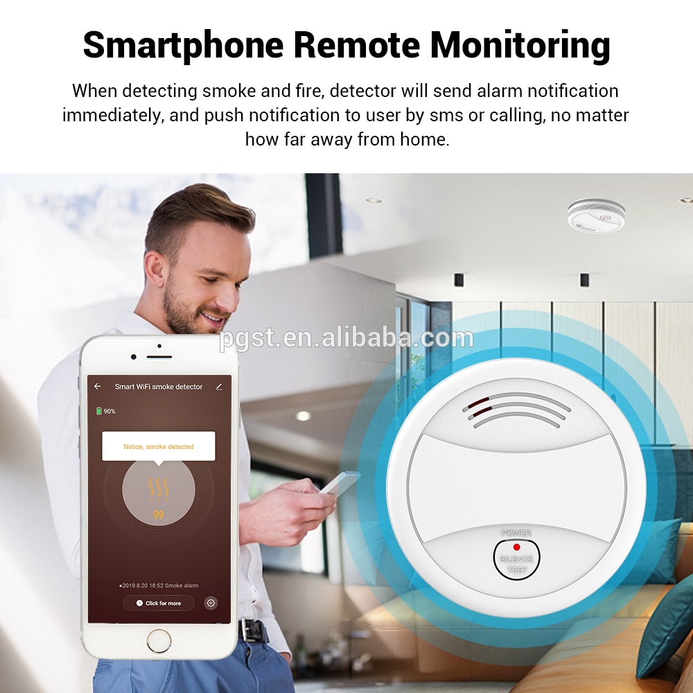 Wifi røgalarm brandalarm tuya app smart life app branddetektor røgsensor sikkerhedsdetektor til brandbeskyttelse