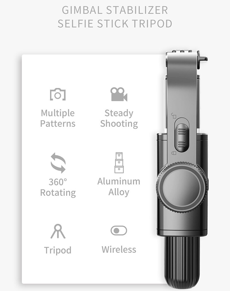 L08 bluetooth håndholdt gimbal stabilisator stativ mobiltelefon selfie stick holder justerbar trådløs video record selfie stander