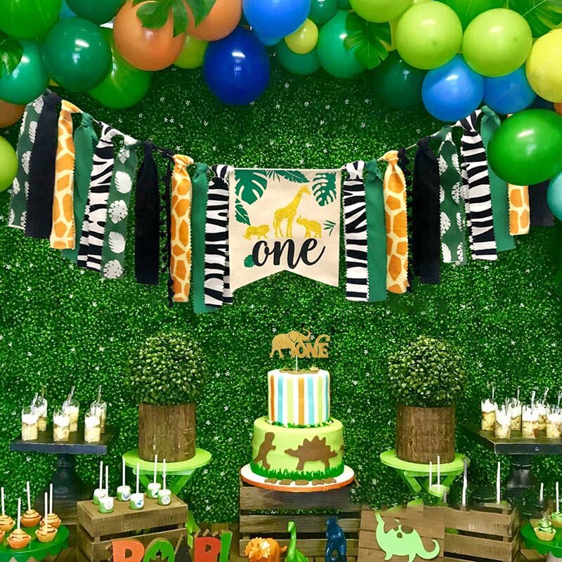 Animales de la selva temática trona decoración de Banner corona suministros para bebé 1er cumpleaños J2Y