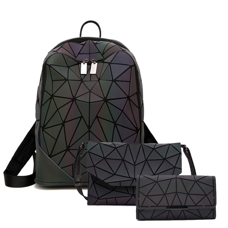 3pcs Set Women Backpack Holographic Luminous Ladies Back Pack School Backpacks For Teenage Girl Backpack Envelope Shoulder Bag: 3-piece set A