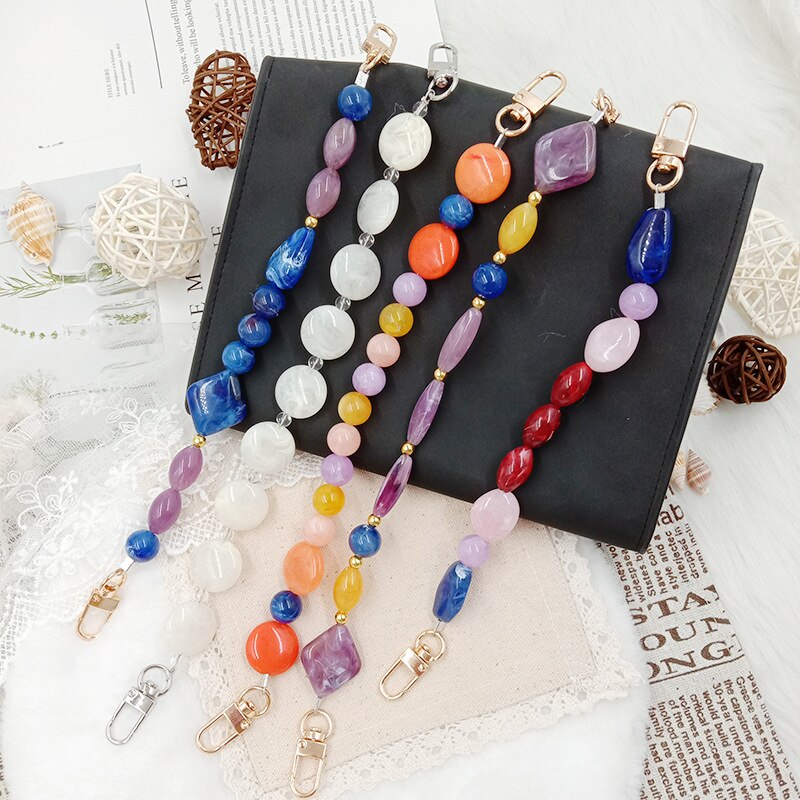 Woman Handbag Accessories Acrylic Resin Bag Chain Colorful Bead Pearl DIY Replacement Detachable Cute Purse Bag Handle Strap