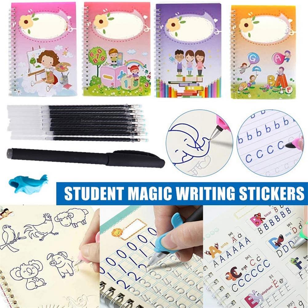 Practice Copybook Board 4 Handwriting Copybooks With 1 Disappearing Ink Pen For Kids Children Regular Script With Numbers
