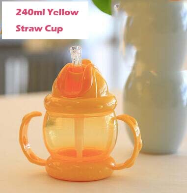 240ML Baby Cup Children Drinking Cup Training Cup Baby Feeding Straw Cup Anti-wrestling Watertight Green, Yellow, Pink: Yellow Straw Cup