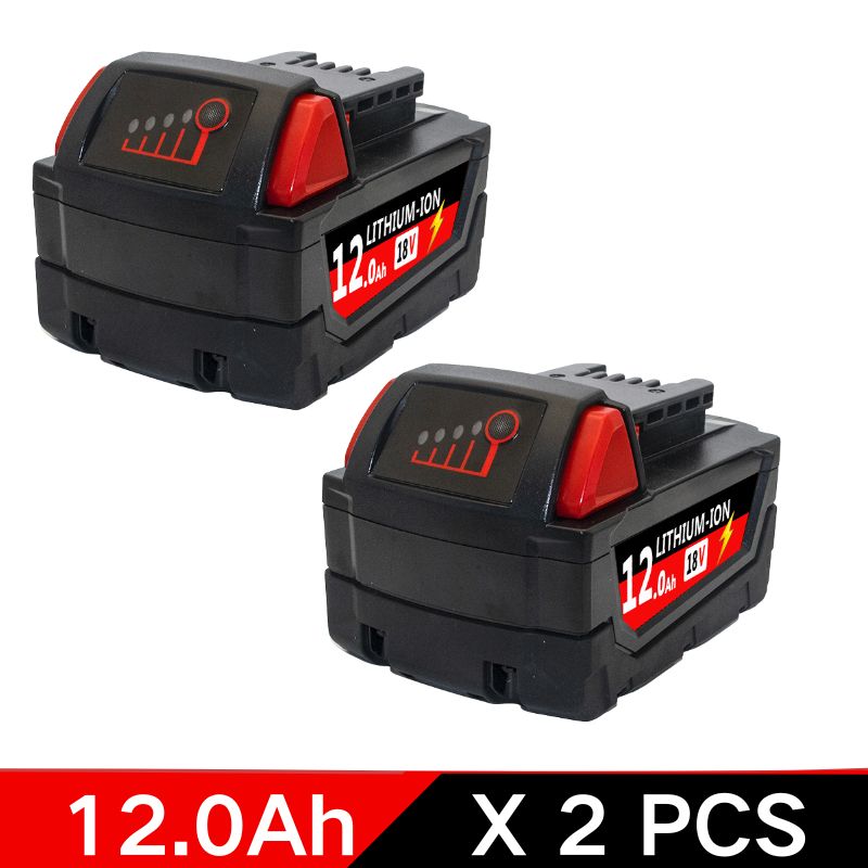 For Milwaukee M18 Power Tool Battery, Charger, BR, XC, 18V, 6000mAh/9000mAh/12000mAh M18B5, 48-11-1860, Built-in 18650 Battery