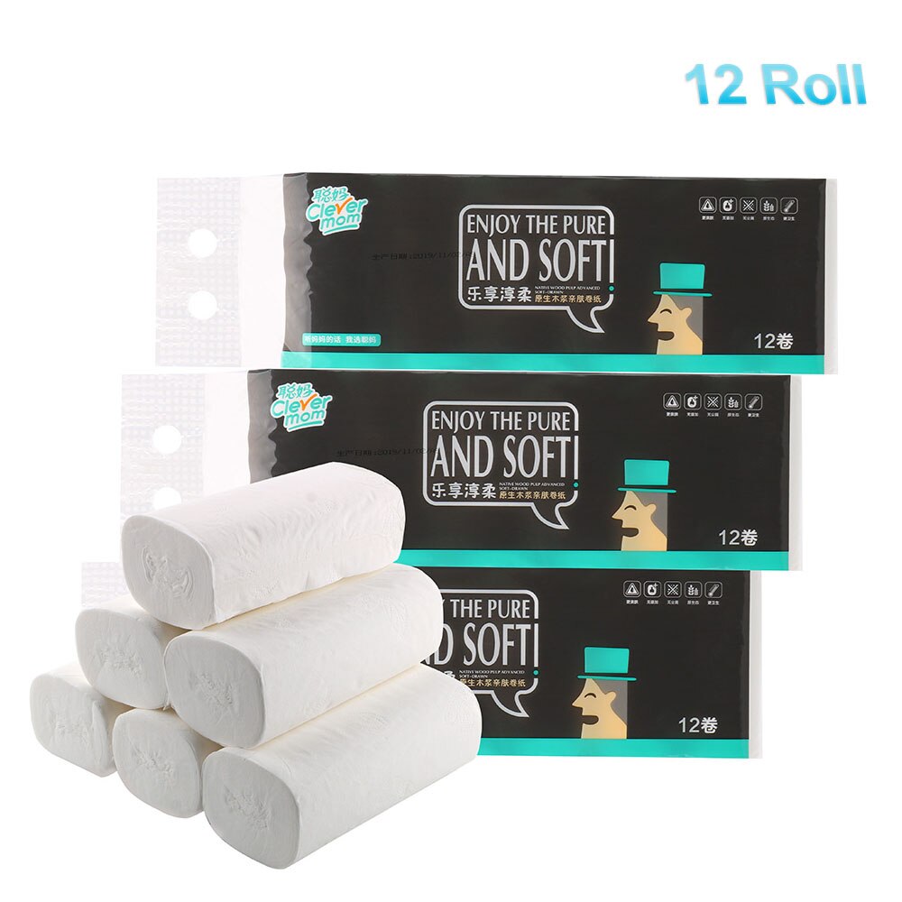 12 Rolls/Lot Toilet Roll Paper Coreless Toilet Paper Home Bath Kitchen Tissue Roll 4 Layers Toilet Paper Wood Pulp Comfortable