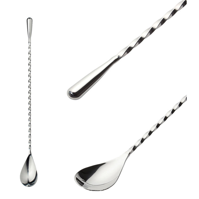 1Pcs Cocktail Fork Spoon Double Head Stainless Steel Cocktail Bar Durable Bar Appliances Stirring Rod Spiral Shape Kitchenware