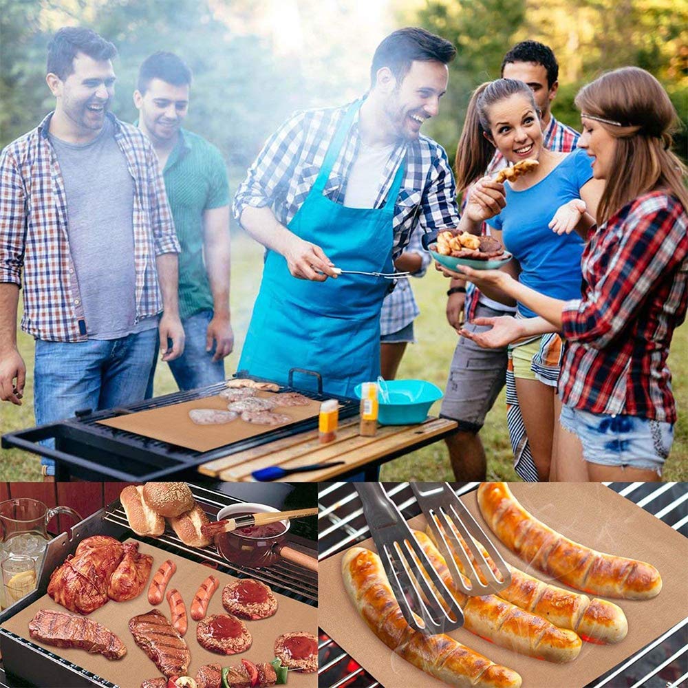 Tapis pour grille en cuivre | Tapis de cuisson de Barbecue, en or 100% antiadhésif, sans PFOA, recouvert de PTFE et réutilisable, approuvé par la FDA