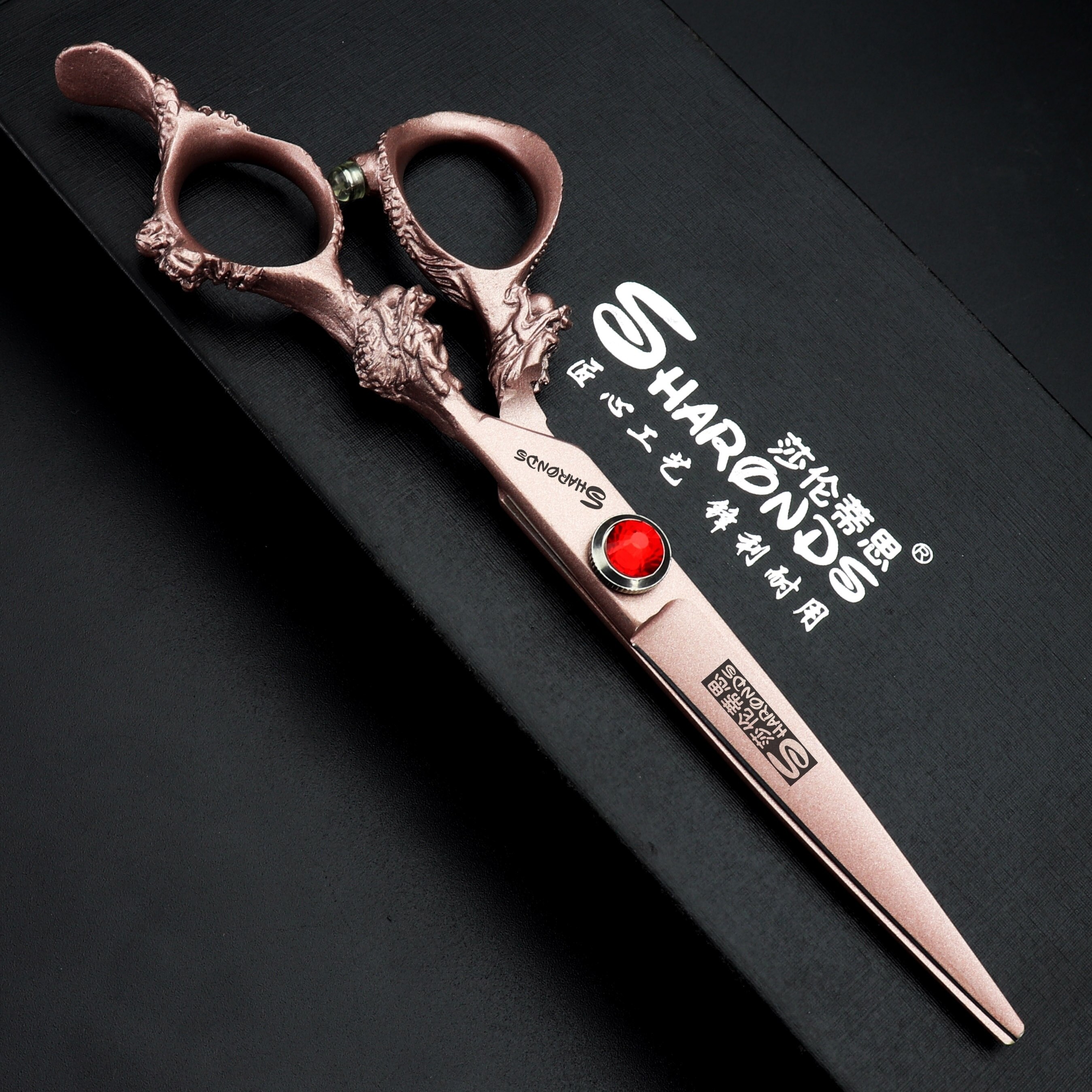 6.0 Hairdressing Barber Scissors Rose Gold Dragon Japanese 440c Scissors Ladies Thinning Cutting Shear: 6 inch cut with case