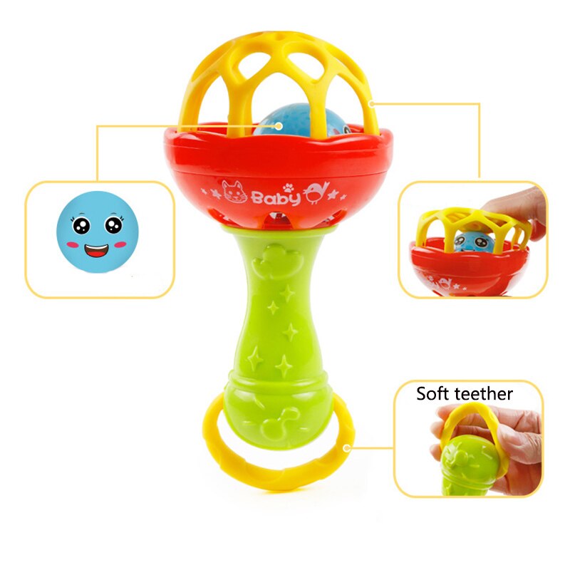 1Pc Rammelaars Baby Bijtring Baby Speelgoed Plastic Baby Pasgeborenen Hand Bell Rammelaar Stok Geluid Sensory Speelgoed Educatief Baby Speelgoed