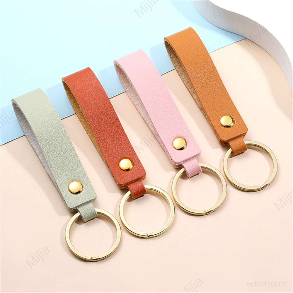 Blank PU Leather Keychain For Men Women Simple Pink Car Key Chains Metal Key Rings Business Party Wedding