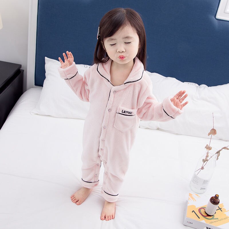 Winter freundlicher Flanell Weichen Schlafanzug Für Mädchen Jungen Kleinkind Feste Gesamt Pyjama freundlicher-Nachtwäsche Homeservice Onesie Kleidung: Rosa / 130cm