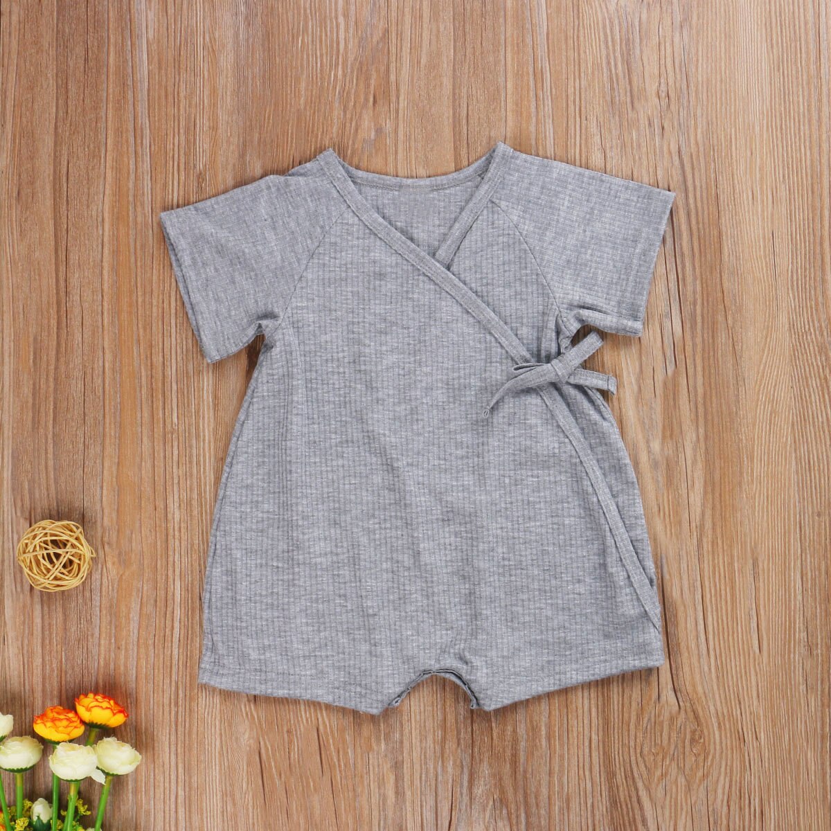 Baby Summer Clothing Children’s Infant Baby Girls Boy Wings Romper Short-sleeve Jumpsuit Solid V-neck Side Bandage Playsuit