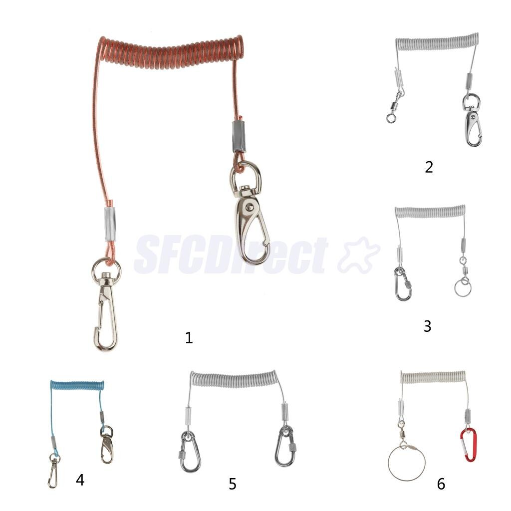 1.4M Retractable Steel Wire Coiled Lanyard Safety Rope with Swivel Carabiner Fishing Boating Camping Cord