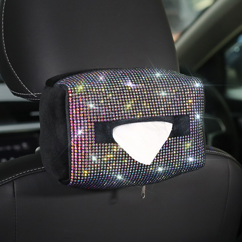 Beautiful Rhinestone Tissue Box Luxury Diamond Car Tissue Paper Box Cover Napkin Holder Car Accessories for Girls Women
