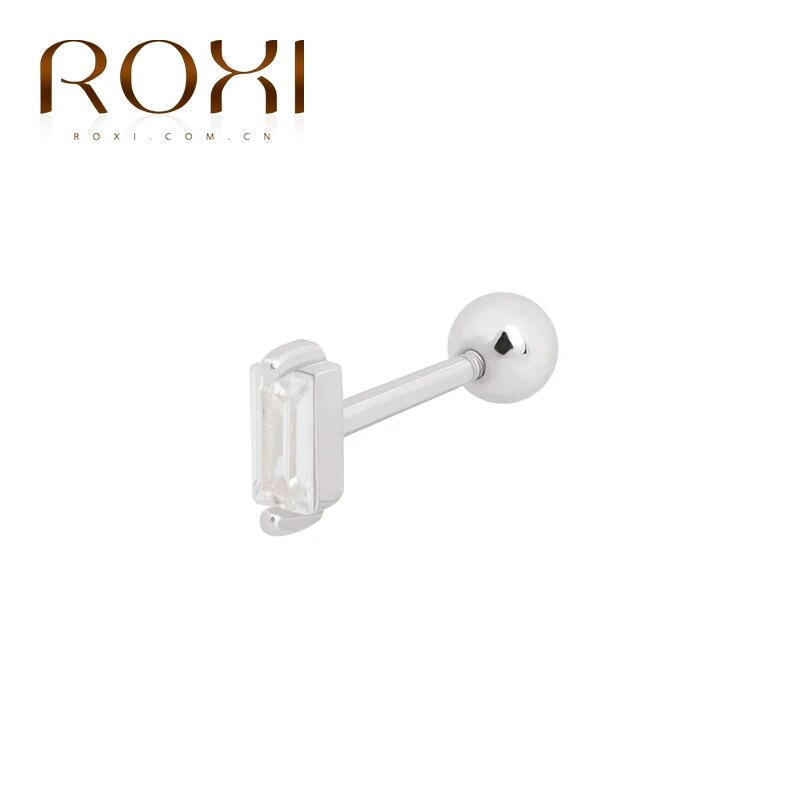 Roxi cool sølv 925 smykker gevind enkelt stige firkantet zirkon mini øreringe til kvinder piercinger pendientes kolczyki: Sølv