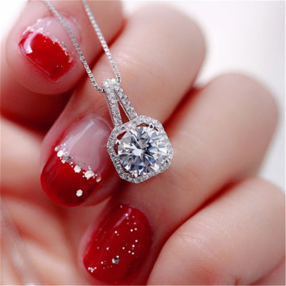 S925 Square Cubic Zircon Pendant Necklaces Girl's Choker Jewelry Short Women For Women Bridal Wedding